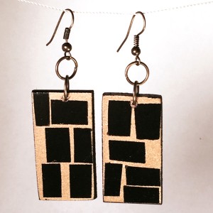 black stencilled squares with gold on thin wood // antique gold fittings wholesale: $25